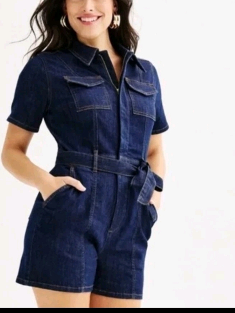 Nine West New Denim Belted Romper 14